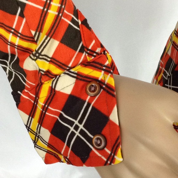 $FIRM 970 Orange brown Plaid Button Down Shirt M - Picture 5 of 8